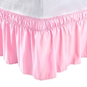 Bed Skirt Wrap Around Ruffle Bedskirt with 15 Inch Drop Queen Size Pink